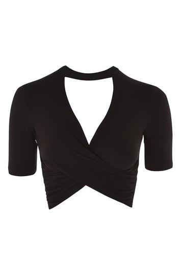 Topshop Choker Short Sleeve Twist Crop Top