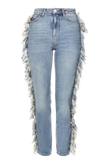 Topshop Moto Fringe Raw Hem Straight Leg Jeans