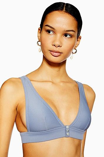 Topshop Ribbed Button Triangle Bikini Top