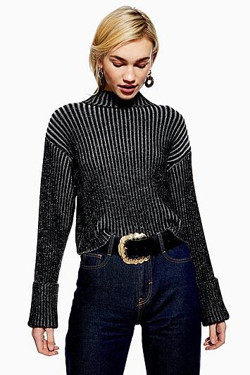 Topshop Turnback Ribbed Jumper
