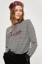 Topshop 'ciao' Embroidered Slogan Striped T-shirt