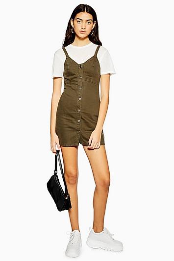 Topshop Khaki Button Denim Bodycon Dress