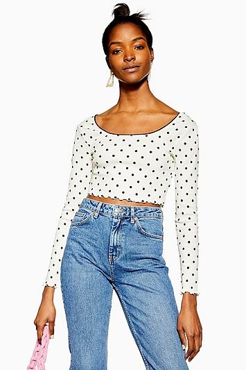Topshop Long Sleeve Polka Dot Top