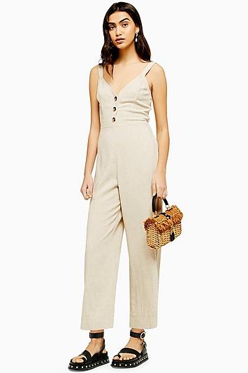 Topshop Tie Back Jumpsuit With Linen