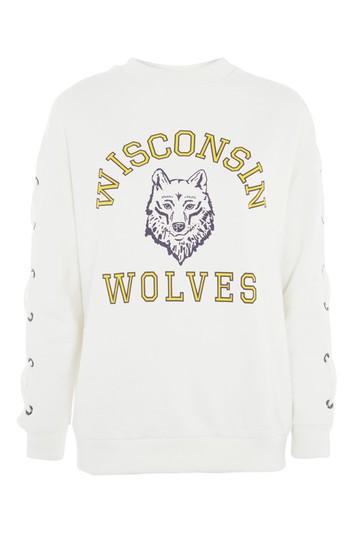 Topshop 'wisconsin Wolves' Lace Up Sweat Top By Tee & Cake