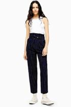 Topshop Navy Pinstripe Tapered Trousers