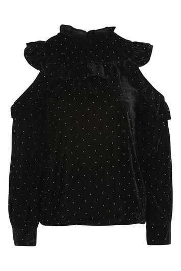 Topshop Stud Velvet Cold Shoulder Top