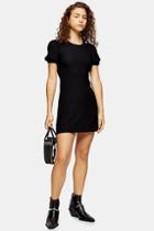 Topshop Petite Black Crinkle Puff Sleeve Mini Dress