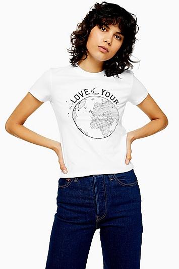 Topshop Petite 100% Organic Cotton Love Your World Top
