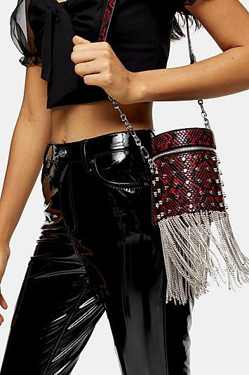 Topshop Perrie Red Snake Barrel Cross Body Bag