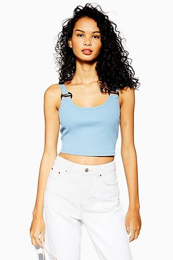Topshop Blue Buckle Ribbed Crop Cami