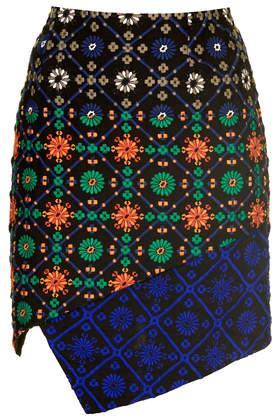 Topshop **limited Edition Tile Embroidered Wrap Skirt