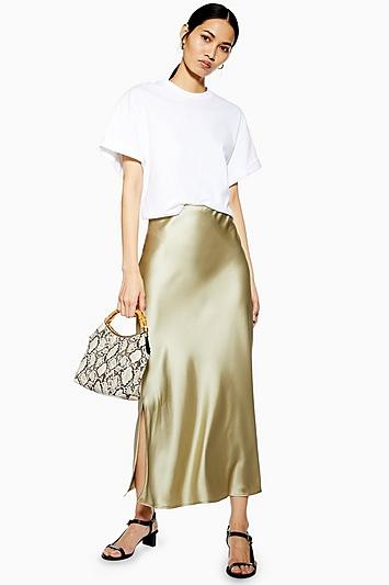 Topshop Tall Sage Satin Bias Skirt