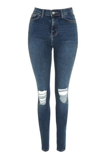 Topshop Tall Mid Stone Ripped Jamie Jeans