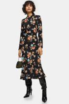 Topshop Multi Floral Flounce Midi Skirt