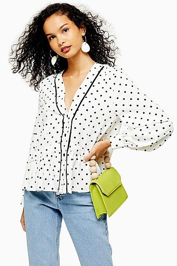 Topshop Spot Ladder Trim Shirt