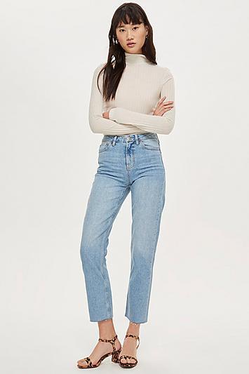 Topshop Bleach Raw Hem Straight Leg Jeans