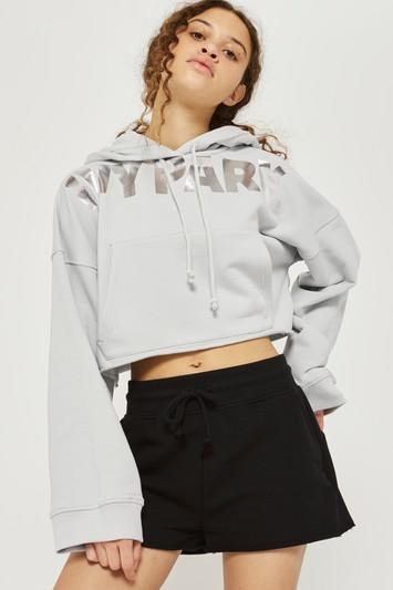 Topshop Mint Metallic Logo Cropped Hoodie By Ivy Park