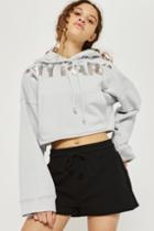 Topshop Mint Metallic Logo Cropped Hoodie By Ivy Park