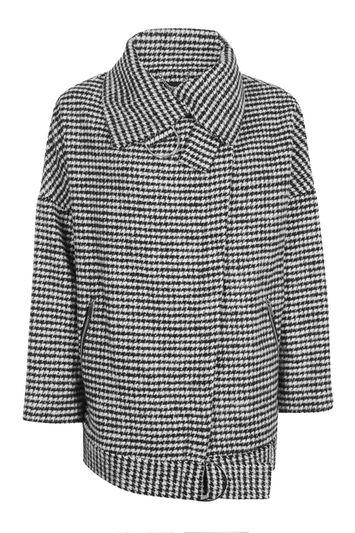Topshop '80s Funnel Neck Houndstooth Coat