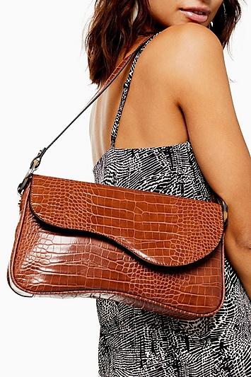 Topshop Remi Tan Crocodile Shoulder Bag