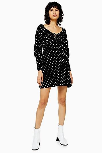Topshop Spot Prairie Flippy Mini Dress