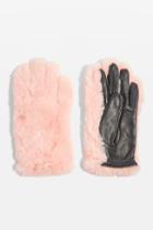 Topshop Pink Faux Fur Leather Gloves