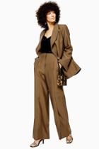 Topshop Dark Camel Raw Hem Trousers