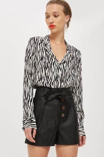 Topshop Leather Look Paperbag Shorts