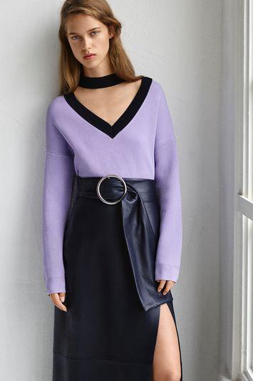 Topshop Contrast V-choker Neck Jumper By Boutique