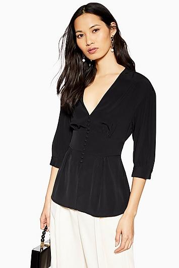 Topshop Black Short Sleeve Plunge Blouse