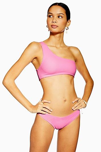 Topshop Pink High Leg Crinkle Bikini Bottoms