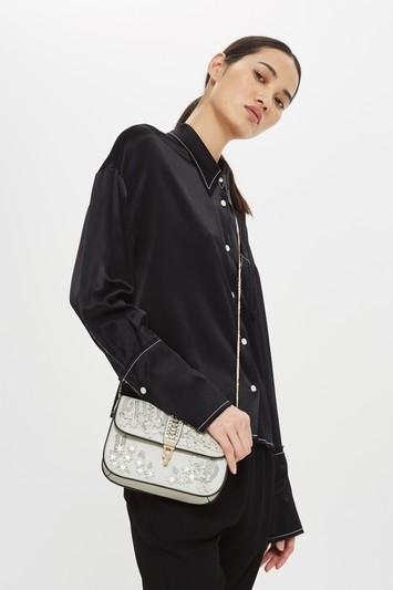 Topshop Grey Flower Embellished Cross Body Bag