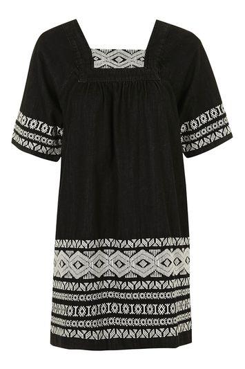 Topshop Moto Embroidered Smock Dress