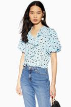 Topshop Blue Floral Ruffle Tea Top