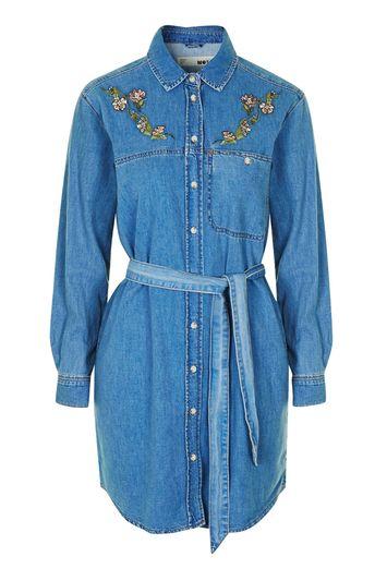 Topshop Moto Floral Embroidered Shirt Dress