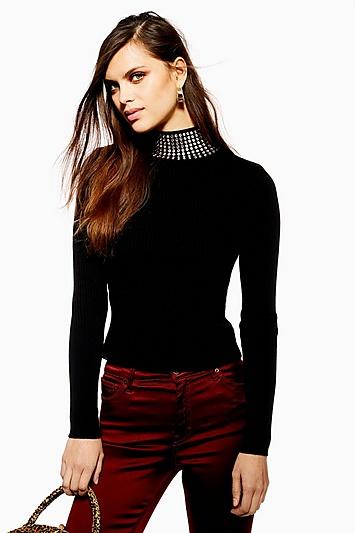 Topshop Diamante Neck Jumper
