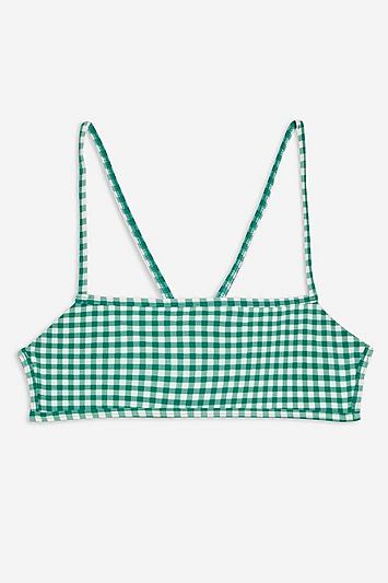 Topshop Green Gingham Bikini Top