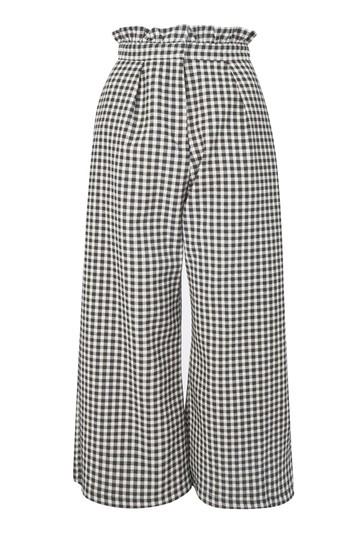 Topshop Petite Ruffle Gingham Wide Leg Trousers