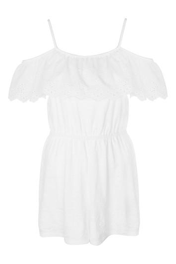 Topshop Cutwork Frill Jersey Playsuit