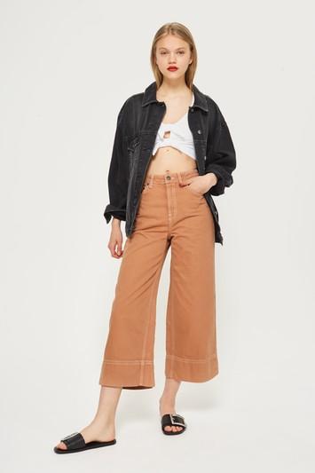Topshop Moto Tobacco Cropped Wide Leg Jeans