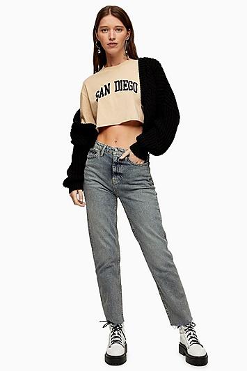 Topshop Dirty Blue Wash Straight Jeans