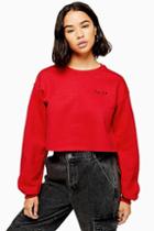 Topshop Petite Red Smile Embroidered Sweatshirt