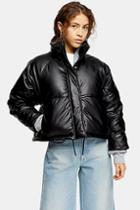 Topshop Petite Faux Leather Padded Puffer Jacket