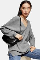 Topshop Grey V Neck Knitted Jumper With Cashmere