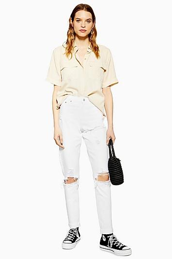 Topshop White Destroy Rip Mom Jeans