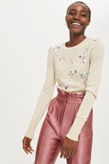 Topshop Embellished Crew Neck Sweater