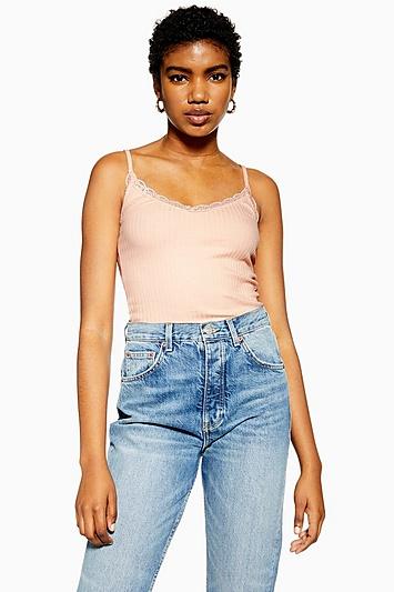 Topshop Pink Lace Trim Cami