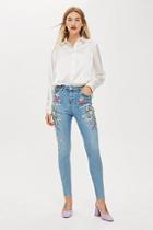 Topshop Mid Blue Embroidered Jamie Jeans