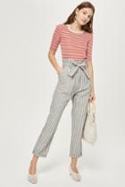 Topshop Belted Striped Tapered Leg Trousers